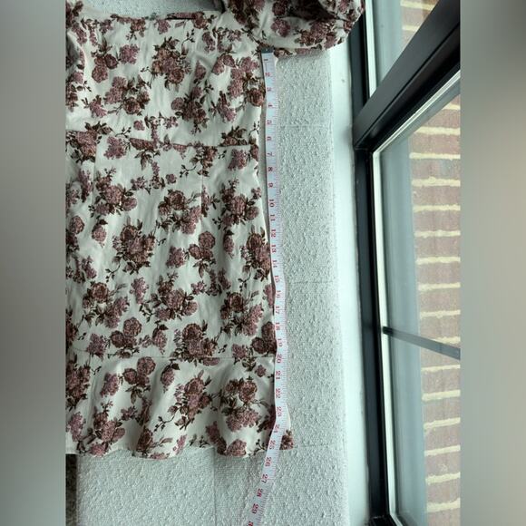 Aqua Brocade Puff Sleeve Pink Floral Dress Size Small - Picture 9 of 9